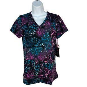 Koi Lite Stretch XXS V Neck Scrub Top Exotic Wings Butterfly Pattern Lightweight